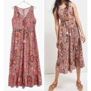 Madewell Lace-Up Ruffle-Hem Midi Dress in Bali Blooms